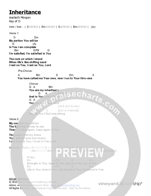 Inheritance Chords & Lyrics (Anabeth Morgan)
