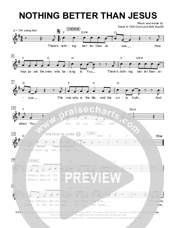 Nothing Better Than Jesus Lead Sheet (Next)