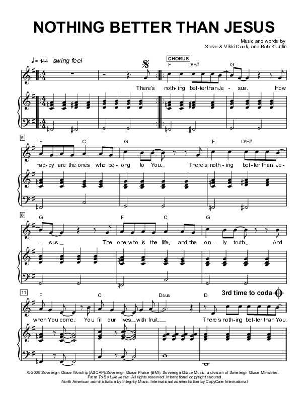 Nothing Better Than Jesus Piano/Vocal (Next)