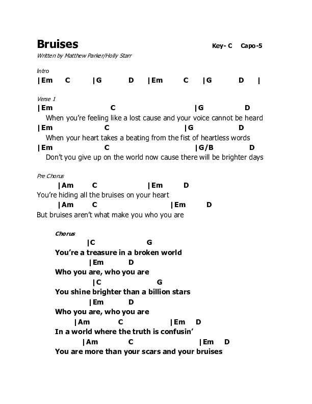 Bruises  Chords & Lyrics (Holly Starr)