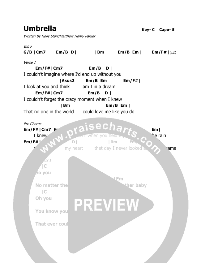 Umbrella Chords PDF (Holly Starr) PraiseCharts