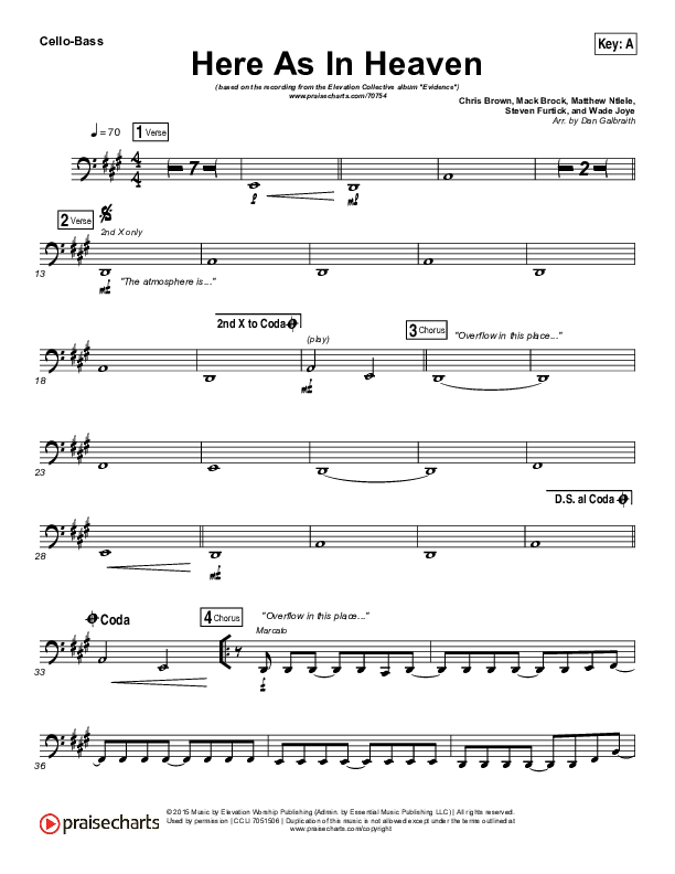 Here As In Heaven Cello/Bass (Elevation Collective / Tasha Cobbs Leonard)