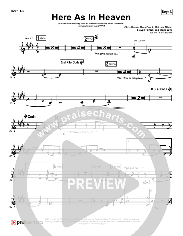 Here As In Heaven French Horn 1/2 (Elevation Collective / Tasha Cobbs Leonard)