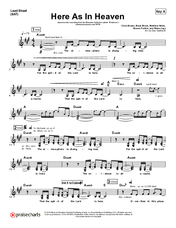 Here As In Heaven Lead Sheet (SAT) (Elevation Collective / Tasha Cobbs Leonard)