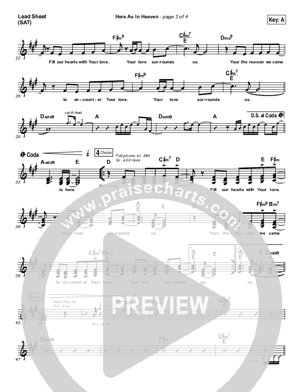 Here As In Heaven Lead Sheet (SAT) (Elevation Collective / Tasha Cobbs Leonard)