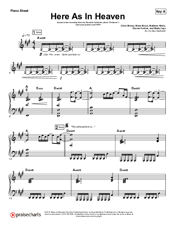 Here As In Heaven Piano Sheet (Elevation Collective / Tasha Cobbs Leonard)