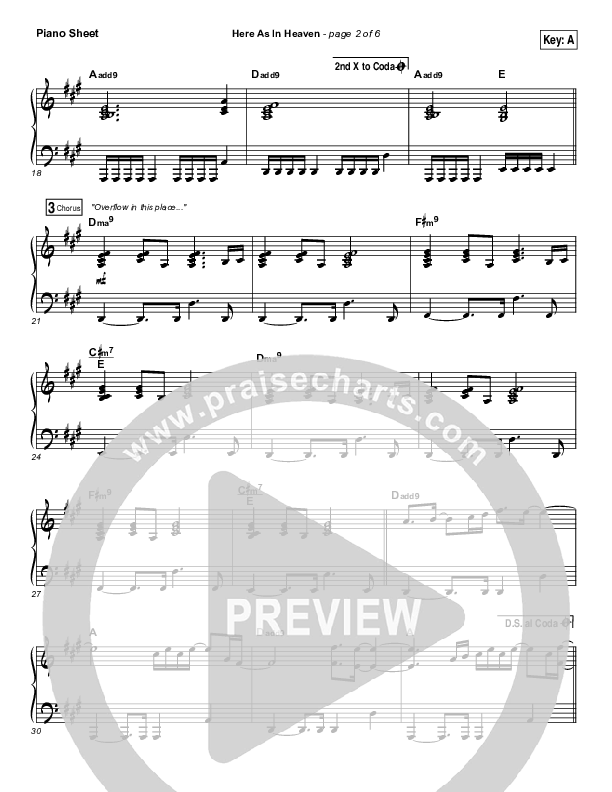 Here As In Heaven Piano Sheet (Elevation Collective / Tasha Cobbs Leonard)