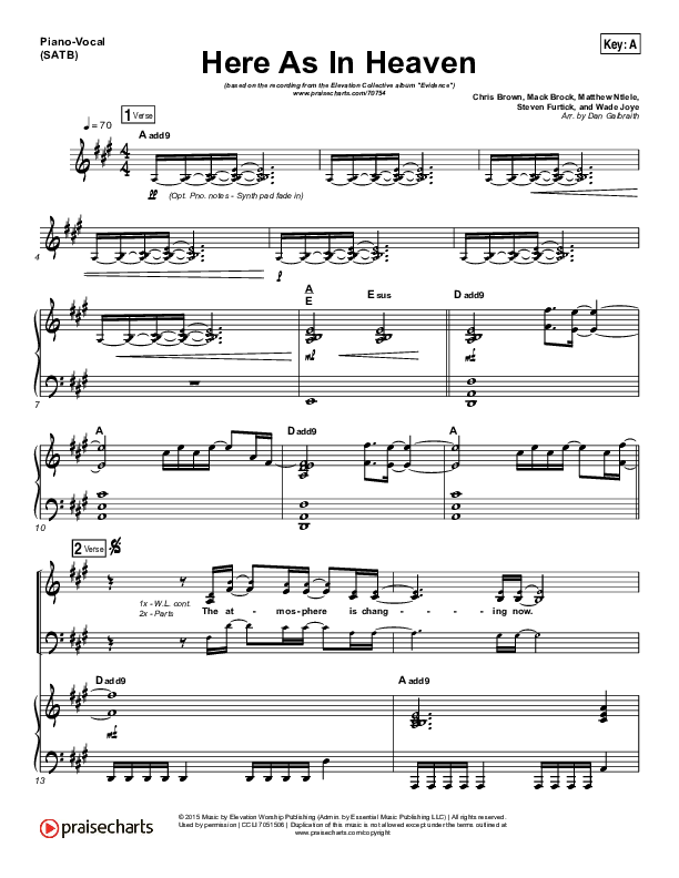 Here As In Heaven Piano/Vocal (SATB) (Elevation Collective / Tasha Cobbs Leonard)