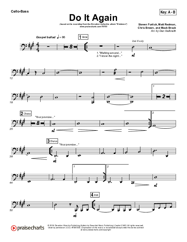 Do It Again Cello/Bass (Elevation Collective / Travis Greene / Kierra Sheard)