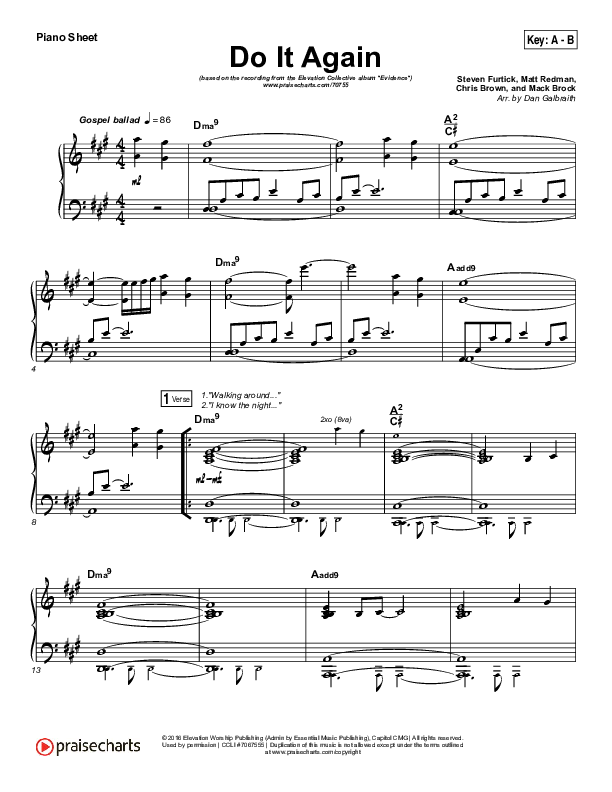 Do It Again Piano Sheet (Elevation Collective / Travis Greene / Kierra Sheard)
