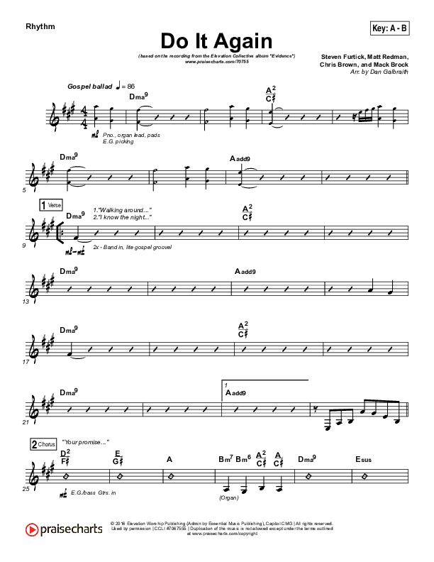 Do It Again Rhythm Chart (Elevation Collective / Travis Greene / Kierra Sheard)