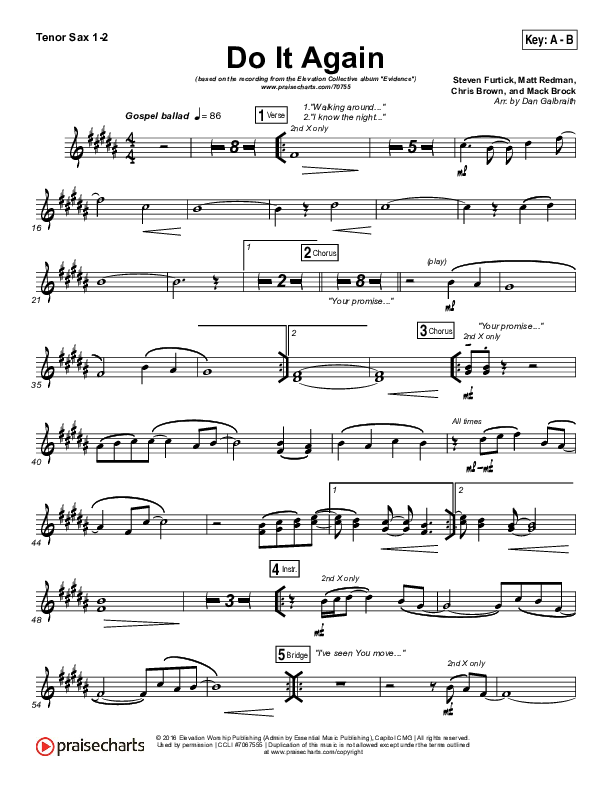 Do It Again Tenor Sax 1/2 (Elevation Collective / Travis Greene / Kierra Sheard)