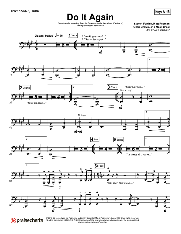 Do It Again Trombone 3/Tuba (Elevation Collective / Travis Greene / Kierra Sheard)