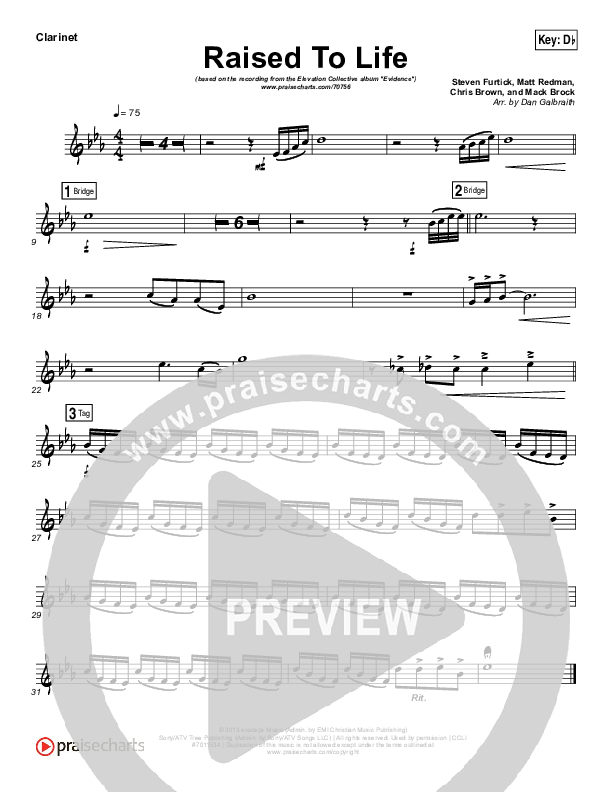 Raised To Life Clarinet (Elevation Collective / The Walls Group)