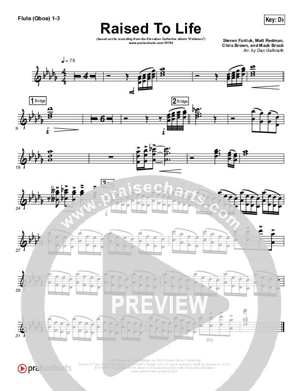 Raised To Life Flute/Oboe 1/2/3 (Elevation Collective / The Walls Group)