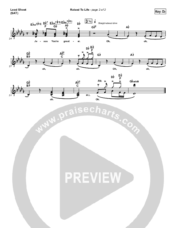 Raised To Life Lead Sheet (SAT) (Elevation Collective / The Walls Group)