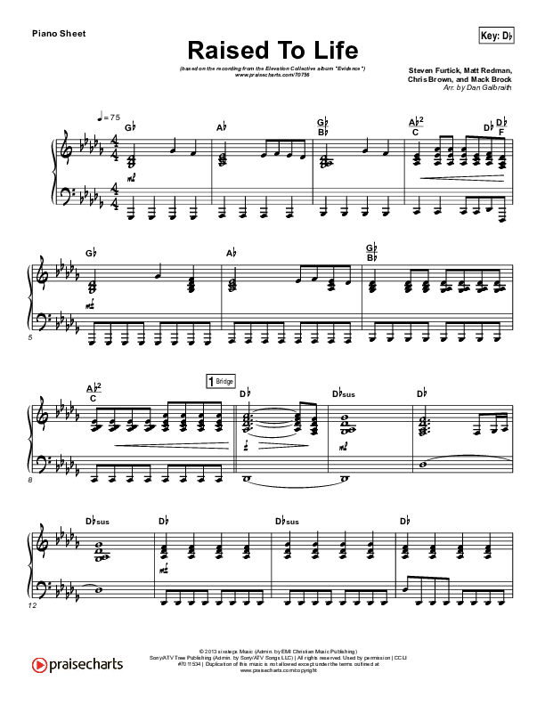 Raised To Life Piano Sheet (Elevation Collective / The Walls Group)