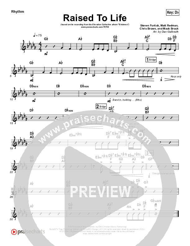 Raised To Life Rhythm Chart (Elevation Collective / The Walls Group)