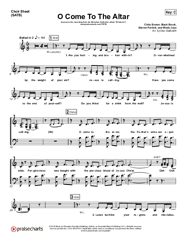 O Come To The Altar Choir Sheet (SATB) (Elevation Collective / Chris Brown / Israel Houghton)