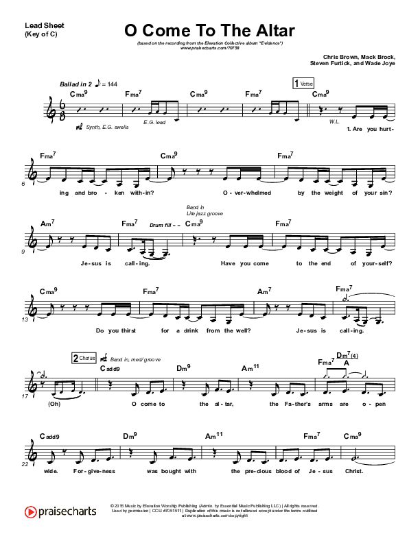 O Come To The Altar Lead Sheet (Melody) (Elevation Collective / Chris Brown / Israel Houghton)