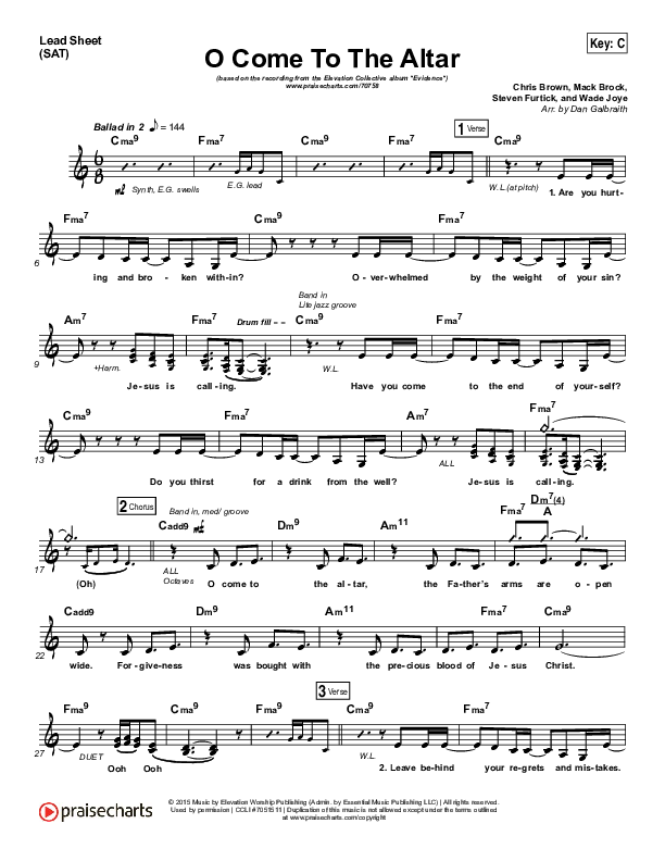 O Come To The Altar Lead Sheet (SAT) (Elevation Collective / Chris Brown / Israel Houghton)
