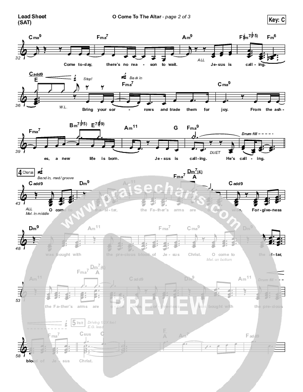 O Come To The Altar Lead Sheet (SAT) (Elevation Collective / Chris Brown / Israel Houghton)