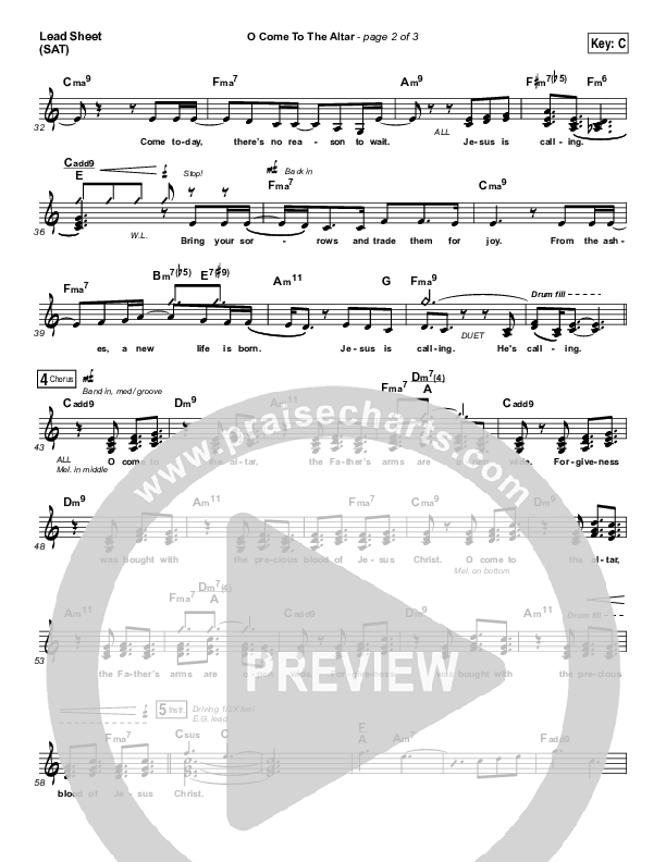 O Come To The Altar Lead Sheet (SAT) (Elevation Collective / Chris Brown / Israel Houghton)