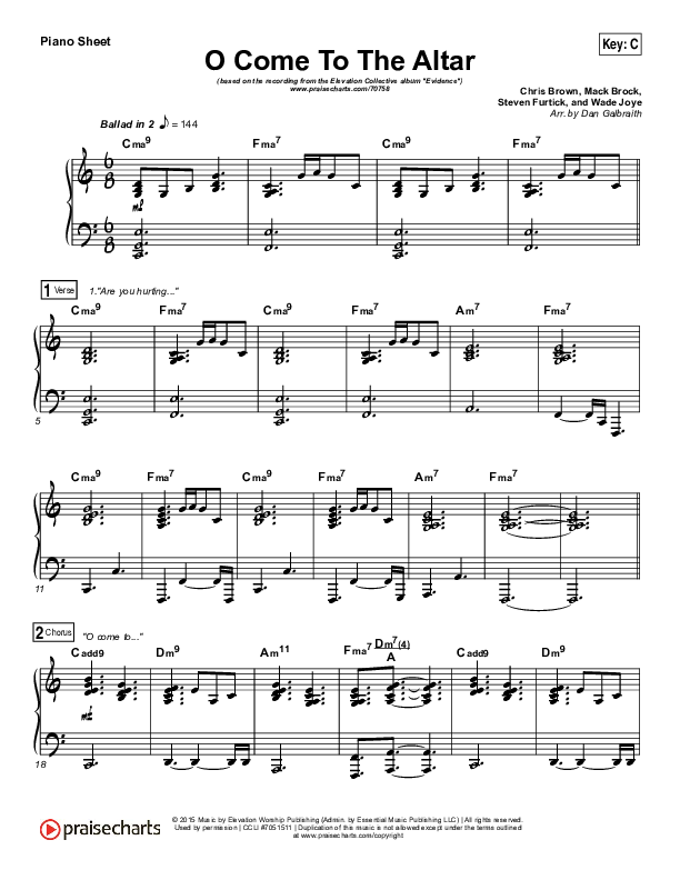 O Come To The Altar Piano Sheet (Elevation Collective / Chris Brown / Israel Houghton)