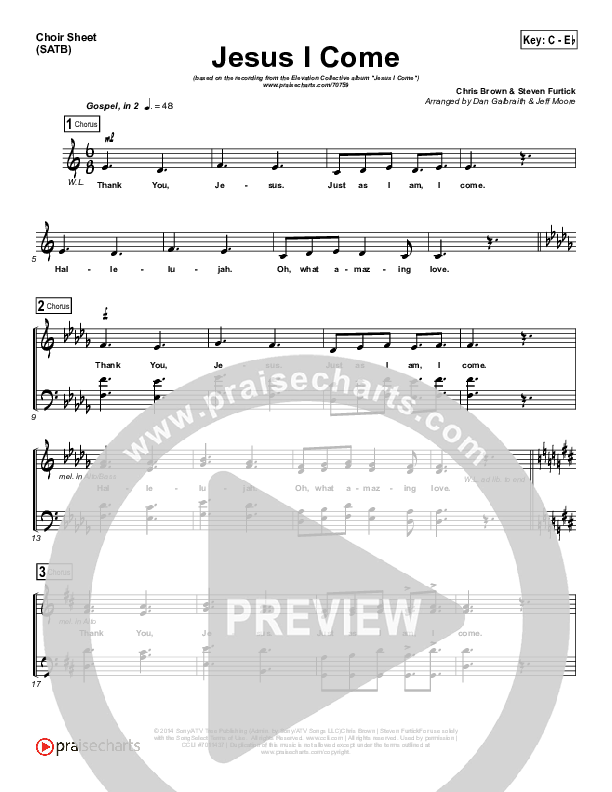 Jesus I Come Choir Sheet (SATB) (Elevation Collective / Israel Houghton)