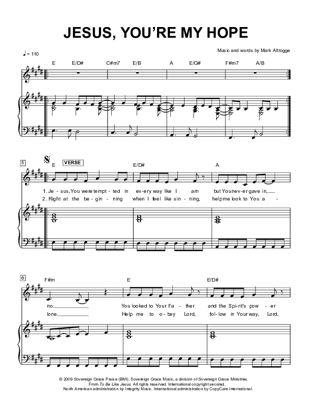 Jesus You're My Hope Piano/Vocal (Next)