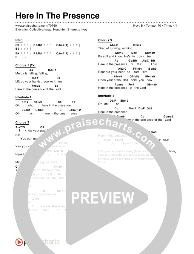 Here In The Presence Chords & Lyrics (Elevation Collective / Israel Houghton / Sherretta Ivey)