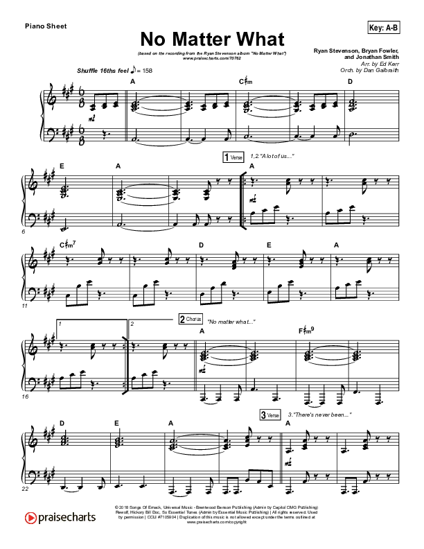 No Matter What Piano Sheet (Ryan Stevenson)