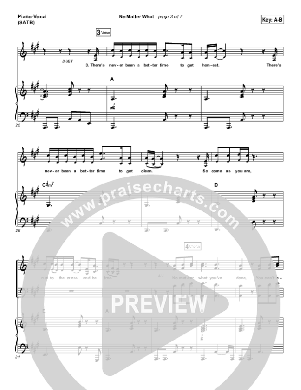 No Matter What Piano/Vocal (SATB) (Ryan Stevenson)