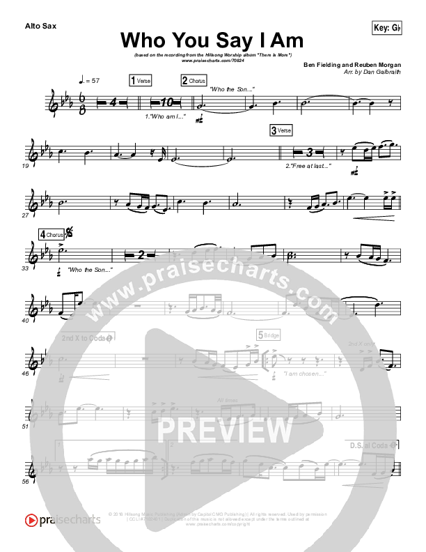 Who You Say I Am Alto Sax (Hillsong Worship)