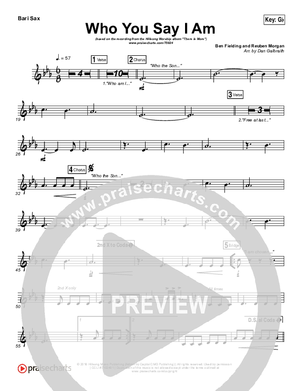 Who You Say I Am Bari Sax (Hillsong Worship)