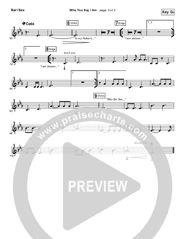 Who You Say I Am Bari Sax (Hillsong Worship)