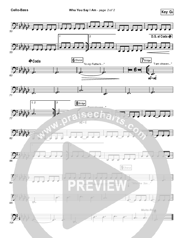 Who You Say I Am Cello/Bass (Hillsong Worship)