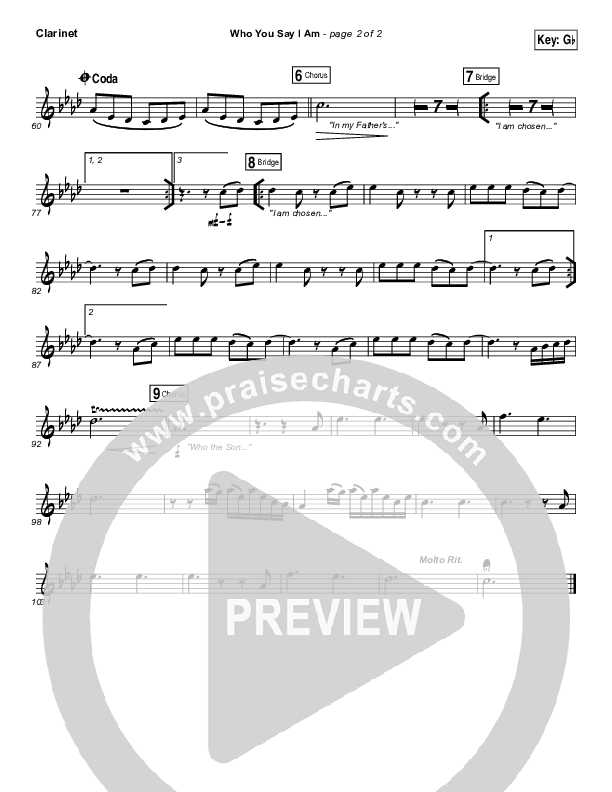 Who You Say I Am Clarinet 1,2 (Hillsong Worship)