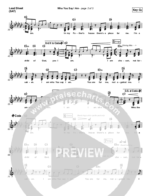 Who You Say I Am Lead Sheet (SAT) (Hillsong Worship)