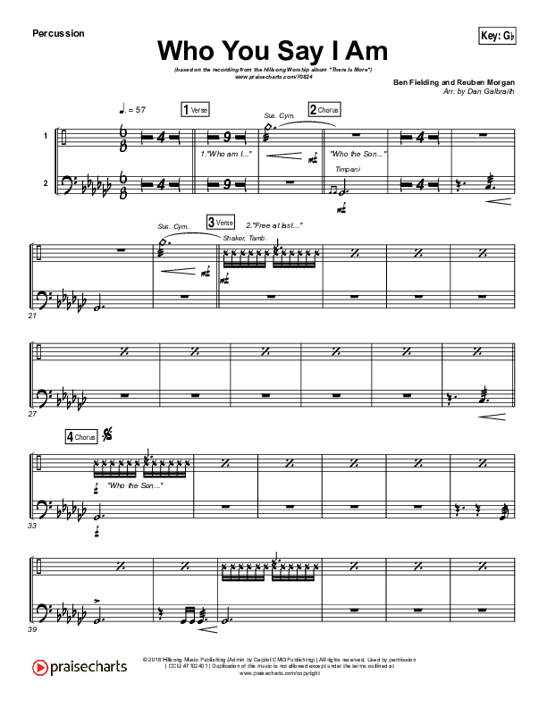 Who You Say I Am Percussion (Hillsong Worship)