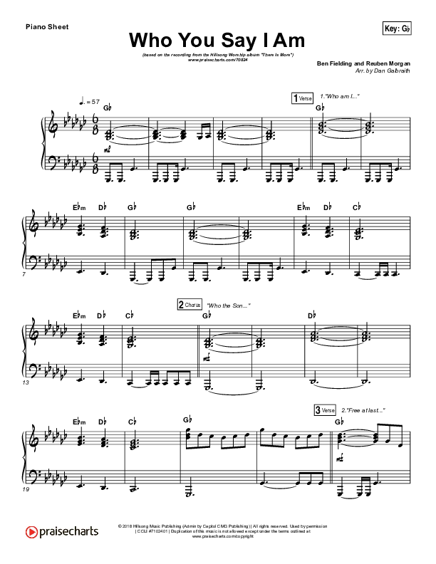 Who You Say I Am Piano Sheet (Hillsong Worship)