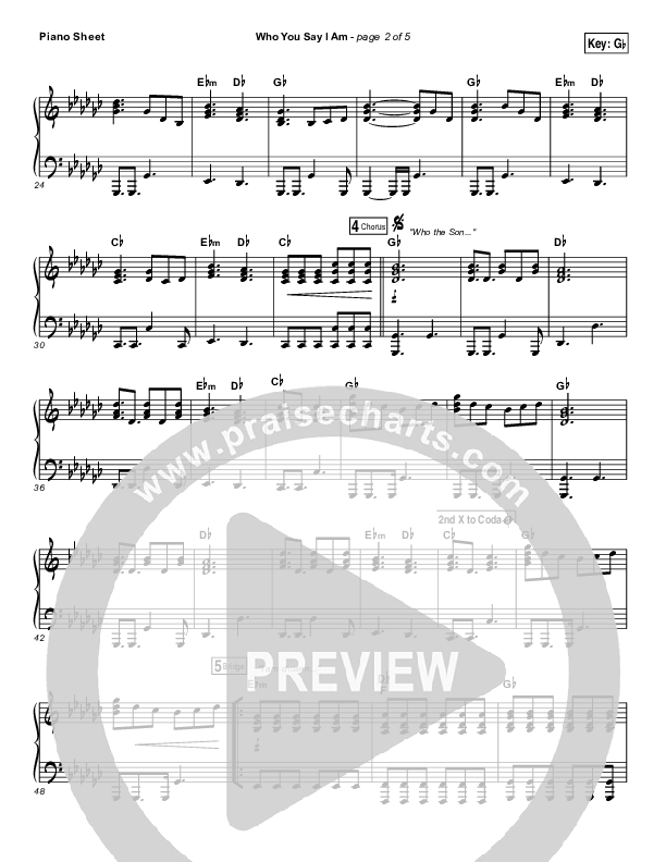 Who You Say I Am Piano Sheet (Hillsong Worship)