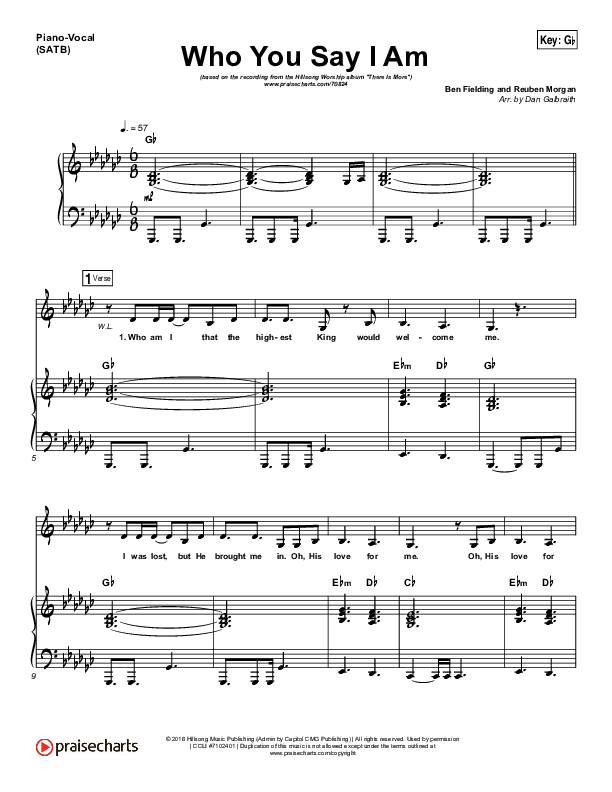 Who You Say I Am Piano/Vocal (SATB) (Hillsong Worship)