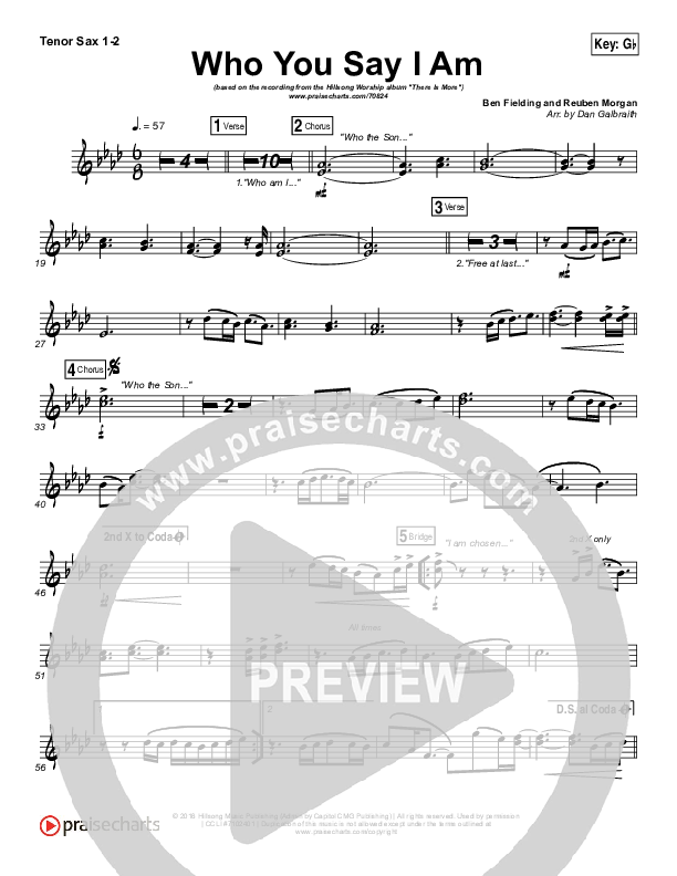 Who You Say I Am Tenor Sax 1,2 (Hillsong Worship)