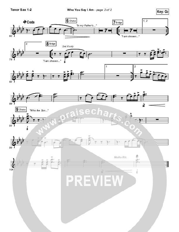 Who You Say I Am Tenor Sax 1,2 (Hillsong Worship)