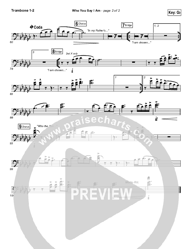 Who You Say I Am Trombone 1,2 (Hillsong Worship)