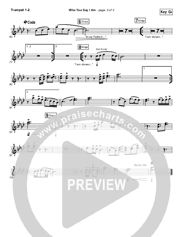 Who You Say I Am Trumpet 1,2 (Hillsong Worship)