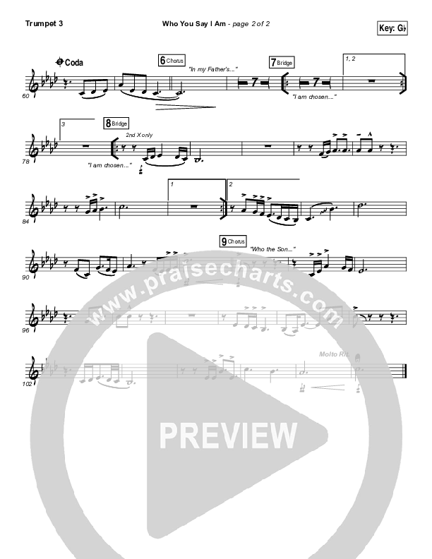 Who You Say I Am Trumpet 3 (Hillsong Worship)