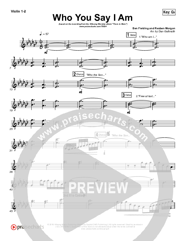 Who You Say I Am Violin 1,2 (Hillsong Worship)