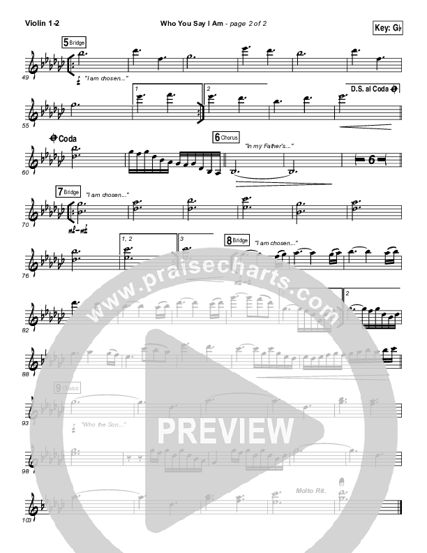 Who You Say I Am Violin 1,2 (Hillsong Worship)